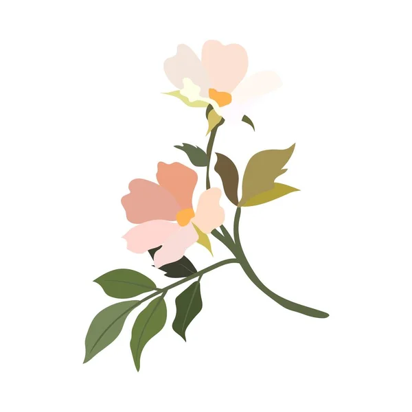 Vintage Flower Branch Blossoming Tree Flat Vector Illustration Pastel Colors — Stock Vector