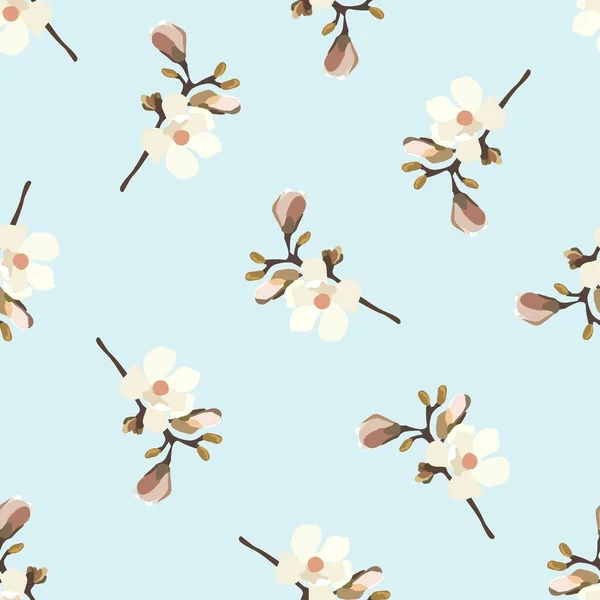 Vintage flowers. Seamless pattern. A branch of a blossoming tree. Flat vector isolated illustration. Pastel colors.