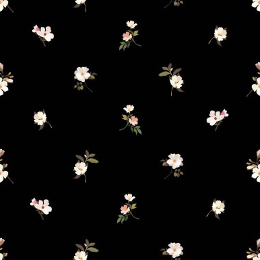 Klasik çiçekler. Kusursuz desen. Çiçek açan bir ağacın dalı. Düz vektör izole çizimi. Pastel renkler.