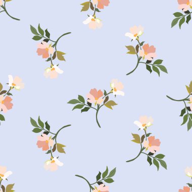Klasik çiçekler. Kusursuz desen. Çiçek açan bir ağacın dalı. Düz vektör izole çizimi. Pastel renkler.