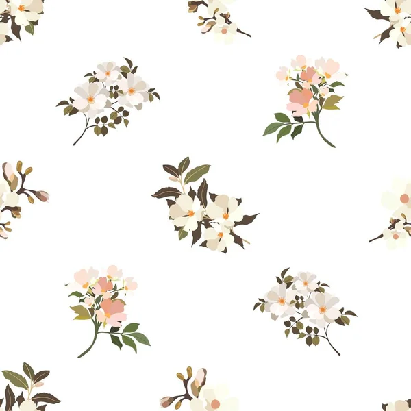 Fleurs Anciennes Modèle Sans Couture Une Branche Arbre Fleurs Illustration — Image vectorielle
