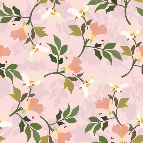 Vintage flowers. Seamless pattern. A branch of a blossoming tree. Flat vector isolated illustration. Pastel colors.