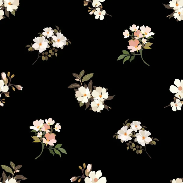 Klasik çiçekler. Kusursuz desen. Çiçek açan bir ağacın dalı. Düz vektör izole çizimi. Pastel renkler.