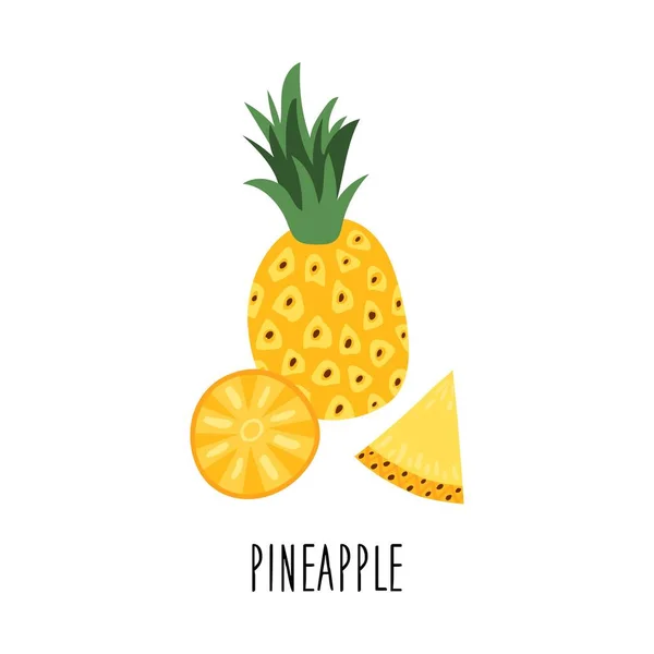 Mignon Ananas Dessin Animé Tranches Ananas Dessin Pour Cartes Postales — Image vectorielle