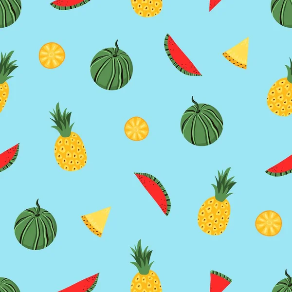 Cute Cartoon Watermelon Pineapple Seamless Pattern Design Fabric Clothing Wallpaper — Stock Vector