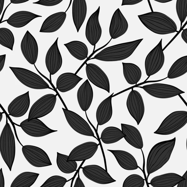 Винтажные Цветы Листья Бесшовный Шаблон Ветви Линейное Искусство Дизайн Печати — стоковый вектор
