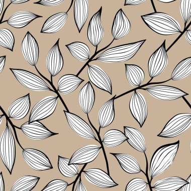 Vintage flowers and leaves. Seamless pattern. Branches. Line art. Design for printing on fabric, wallpaper, paper.