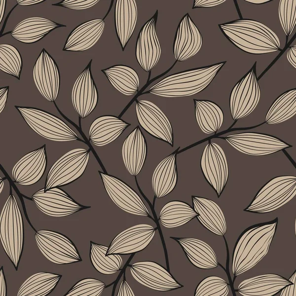 Vintage Flowers Leaves Seamless Pattern Branches Line Art Design Printing — Image vectorielle