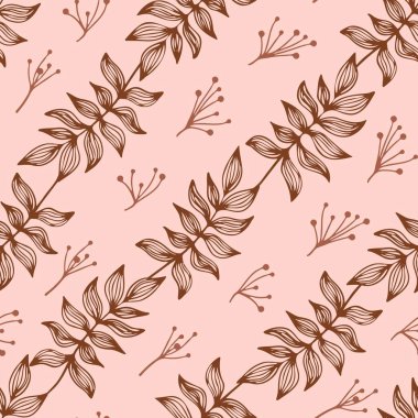 Kusursuz desen. Soyut yapraklar. Çizgi sanatı, karalamalar. Kumaş, kağıt, ambalaj tasarımı için arkaplan.