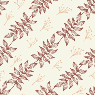 Kusursuz desen. Soyut yapraklar. Çizgi sanatı, karalamalar. Kumaş, kağıt, ambalaj tasarımı için arkaplan.