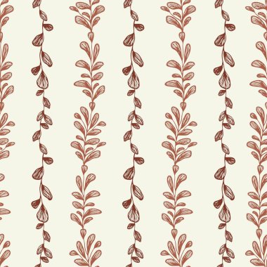 Kusursuz desen. Soyut yapraklar. Çizgi sanatı, karalamalar. Kumaş, kağıt, ambalaj tasarımı için arkaplan.