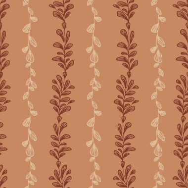 Kusursuz desen. Soyut yapraklar. Çizgi sanatı, karalamalar. Kumaş, kağıt, ambalaj tasarımı için arkaplan.