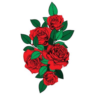 Bir buket gül. Renkli botanik çizgisi çizimi. Robot resim. Gotik klasik dövme..