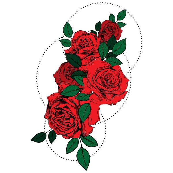 Bir buket gül. Renkli botanik çizgisi çizimi. Robot resim. Gotik klasik dövme..