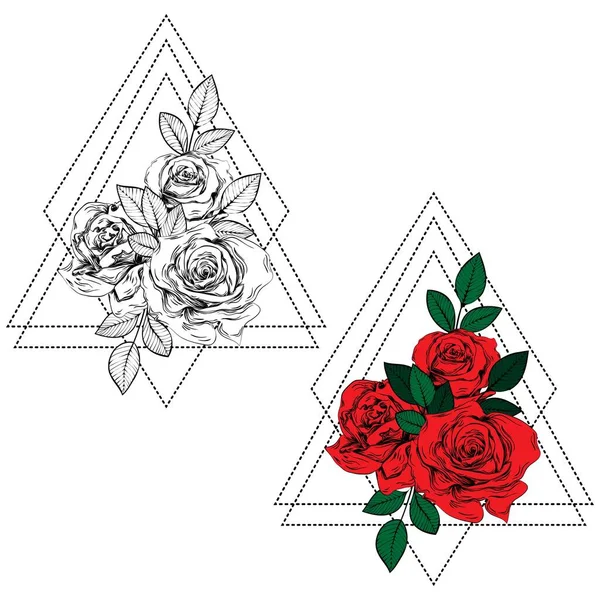 Vintage Roses Set Gothic Tattoos Collection Graphic Color Isolated Vector — Stock Vector