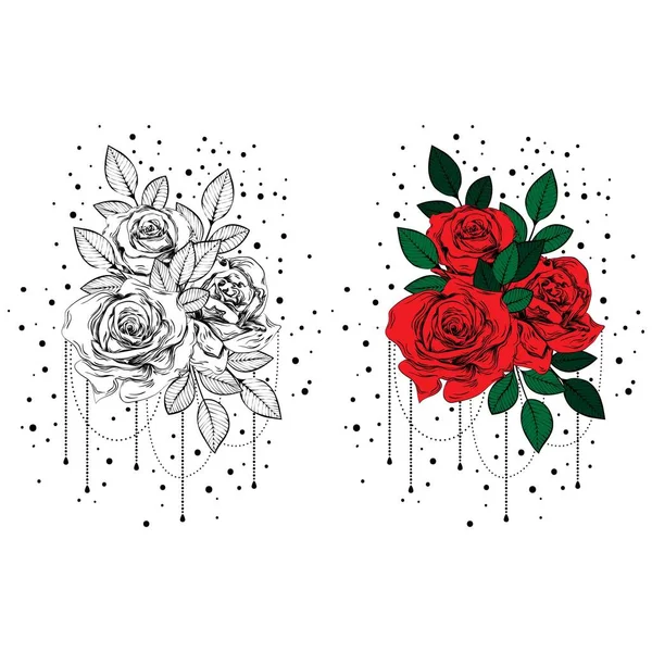 Vintage Roses Set Gothic Tattoos Collection Graphic Color Isolated Vector — Stock Vector