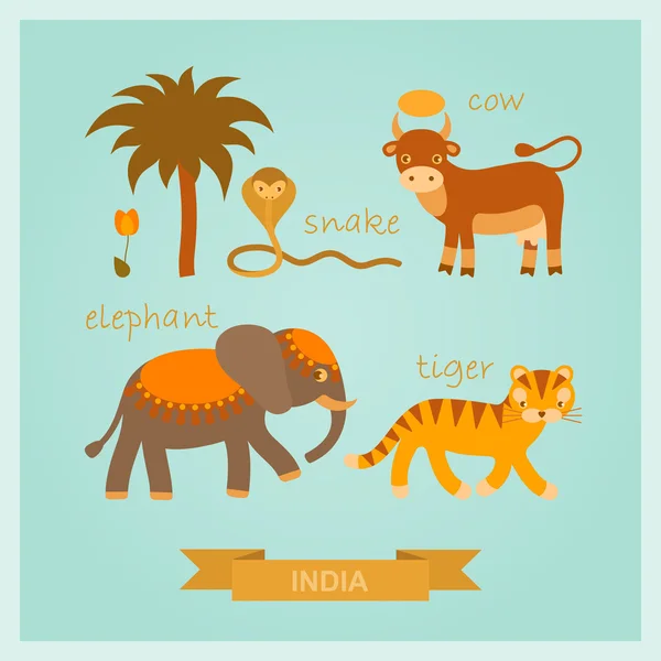 Vector conjunto de divertidos animales indios — Archivo Imágenes Vectoriales