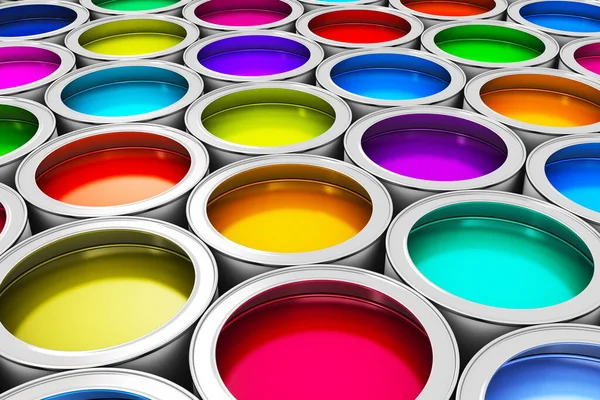 Soyut yaratıcılık kavramı: renk boyalı teneke kutular grubu