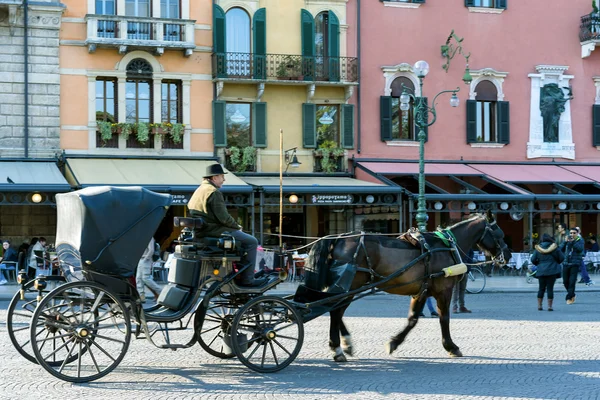 Verona, Italien - 24 mars: Häst och vagn i Verona Italien på — Stockfoto