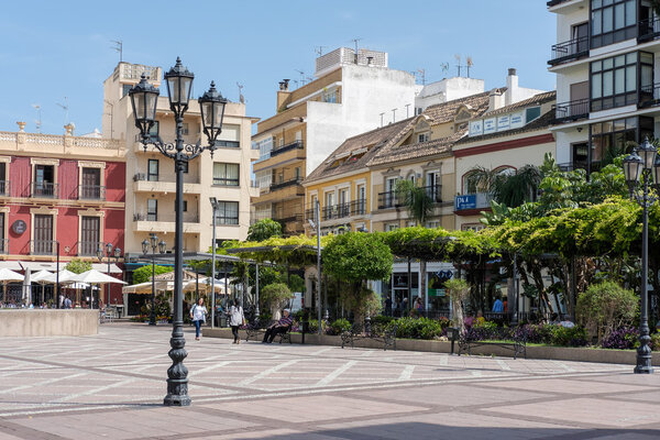 FUENGIROLA, ANDALUCIA/SPAIN - MAY 24 : View of Plaza de la Constitution Fuengirola Spain on May 24, 2016. Unidentified people
