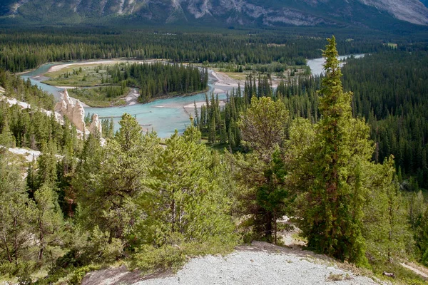 Vista Panorâmica Rio Bow Dos Hoodoos Perto Banff Alberta — Fotografia de Stock