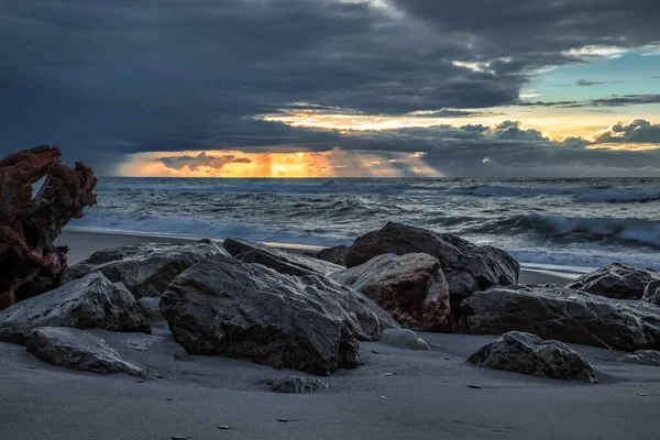 Solnedgång Vid Stranden Hokitika Nya Zeeland — Stockfoto