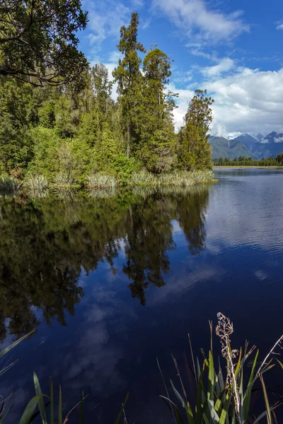 Vista Panorâmica Lago Matheson Nova Zelândia Verão — Fotografia de Stock