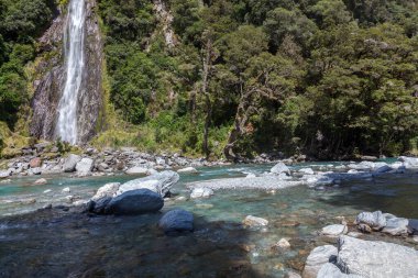 Yeni Zelanda 'daki Thunder Creek Şelalesinin manzarası