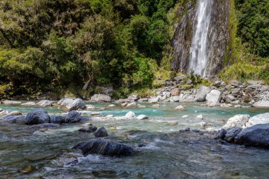 Yeni Zelanda 'daki Thunder Creek Şelalesinin manzarası
