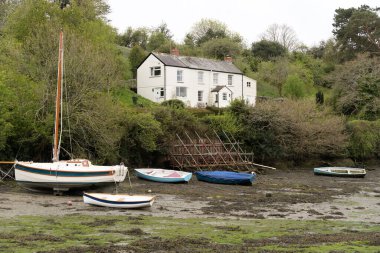 COOMBE, CORNWALL, İngiltere - 12 Mayıs 2021 tarihinde Cornwall 'da Coombe manzarası