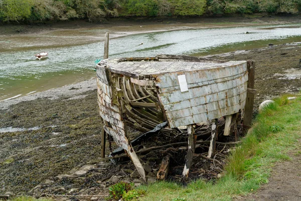 Coombe Cornwall May Old Derelict Boat Creek Coombe Cornwall May — Stock fotografie