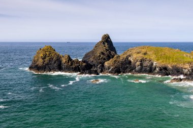 Cornwall 'daki Kynance Koyu' nda engebeli kıyı manzarası