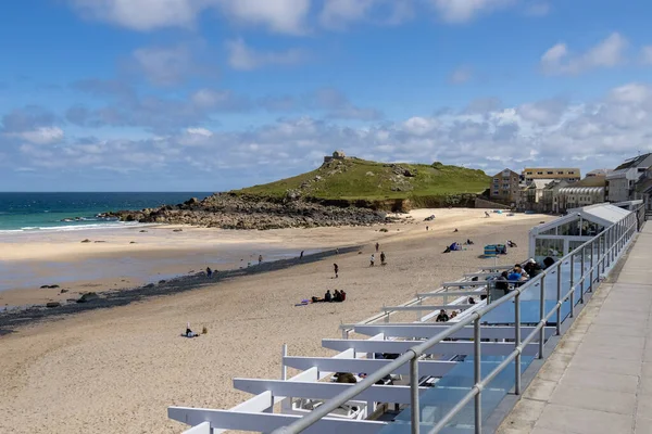 Ives Cornwall Maj Utsikt Över Porthmeor Stranden Vid Ives Cornwall — Stockfoto