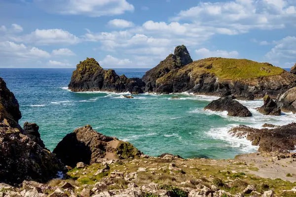 Zerklüftete Küstenlandschaft Der Kynance Bucht Cornwall — Stockfoto