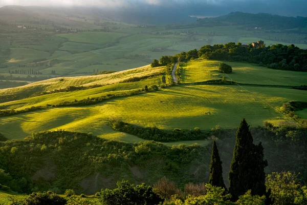 Val Orcia Tuscany Włochy Maj Burza Zbliża Się Val Orcia — Zdjęcie stockowe