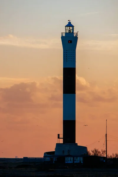 Dungeness Kent Februar Sonnenuntergang Hinter Dem Leuchtturm Strand Von Dungeness — Stockfoto