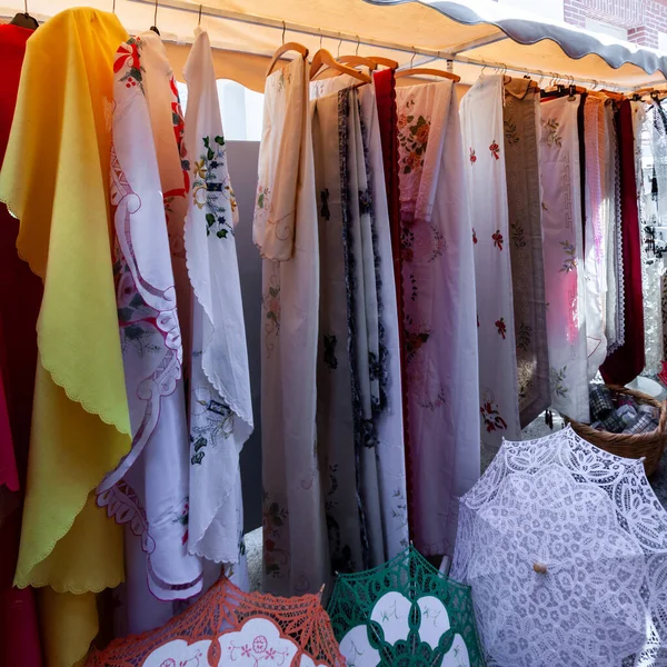 Omodhos Cyprus Greece July Tablecloths Sale Omodhos Cyprus July 2009 — Stock Photo, Image