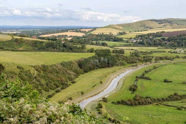 Utsikt Över Cuckmere Floddalen Från Hög Och Över Utsiktspunkten Sussex — Stockfoto