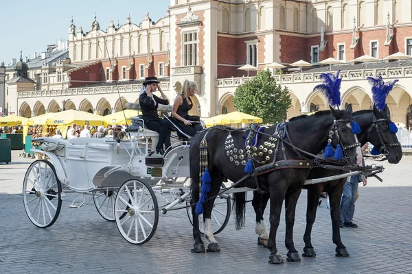 Vagn och hästar i Krakow — Stockfoto