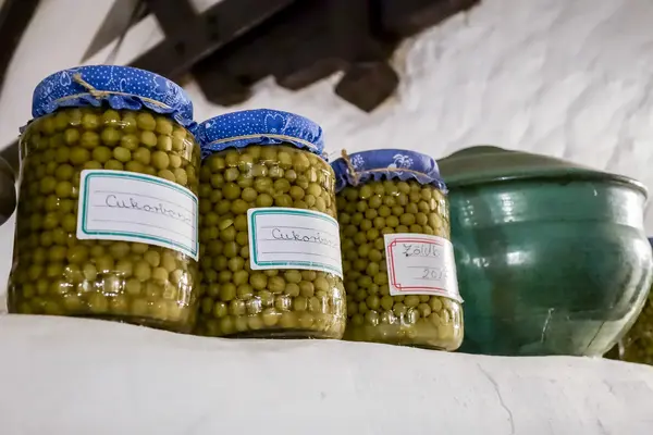 Jars of vegetables in Budapest — Stock Photo, Image