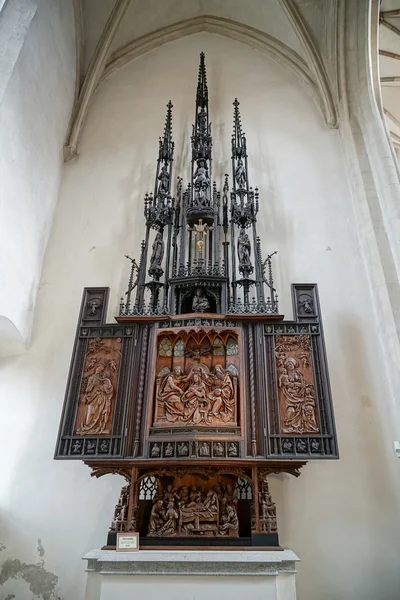 Vecchio pulpito in legno nella chiesa di San Giacomo a Rothenburg — Foto Stock