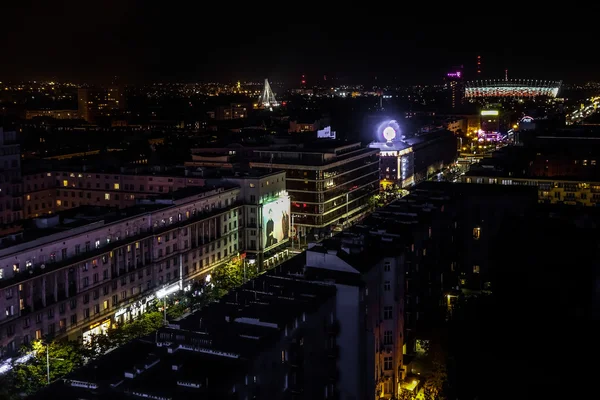 Night-time view over the skyline in Warsaw — Stock Photo, Image