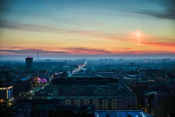 Early morning view over the skyline in Warsaw — Stock Photo, Image