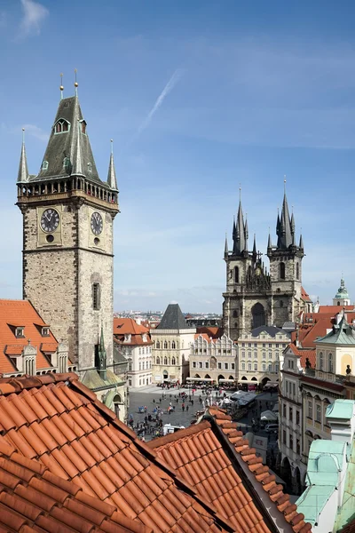 Old City Hall Tower and Church of Our Lady before Tyn in Prague — Stock Photo, Image