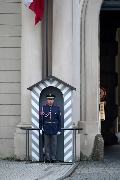 Soldado de la República Checa vigilando la entrada a la zona del Castillo — Foto de Stock