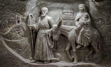 Mary Joseph heykeli tuz ve bebek İsa Wieliczka tuz madeni