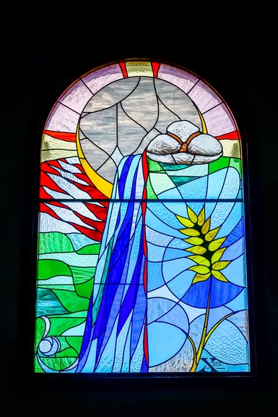 Stained glass window Church of the Holy Sprit in Los Gigantes Te — Stock Photo, Image