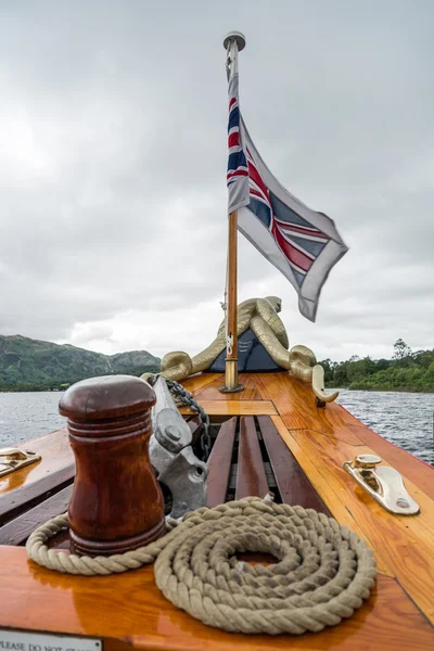 Union Jack Flying on the Steam Yacht Gondola on Coniston Water L — Stock Photo, Image