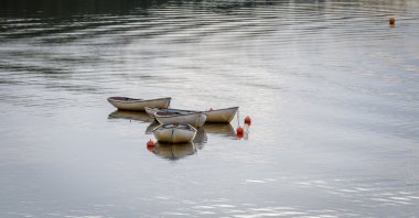 Loch Insh üzerinde demirleyen tekneleri