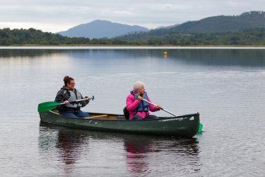 LOCH INSH, BADENOCH and STRATHSPEY/SCOTLAND - AUGUST 25 : Two wo